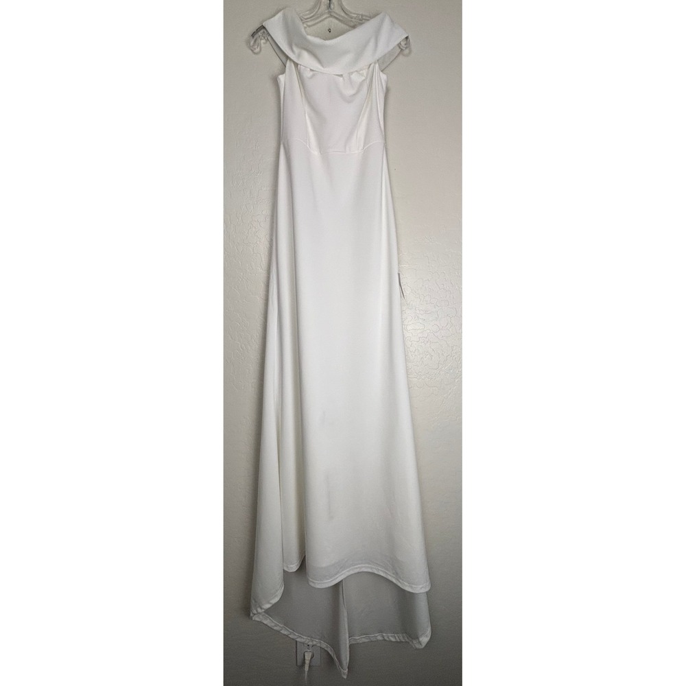 Lulus Exceptional Romance White Off the Shoulder Mermaid Maxi Gown Small 2669